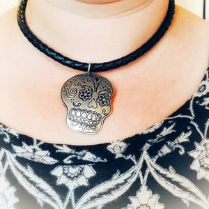 Handmade Sugar Skull pendant choker